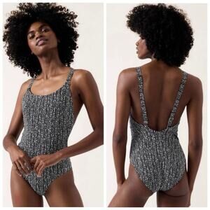 Athleta NEW Hermosa One Piece Built-in Bra Swimsuit Black White Dot Print Large